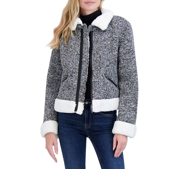 NWT OOKIE & LALA Women's Size S Faux Fur Shearling Heathered Jacket - Picture 2 of 15